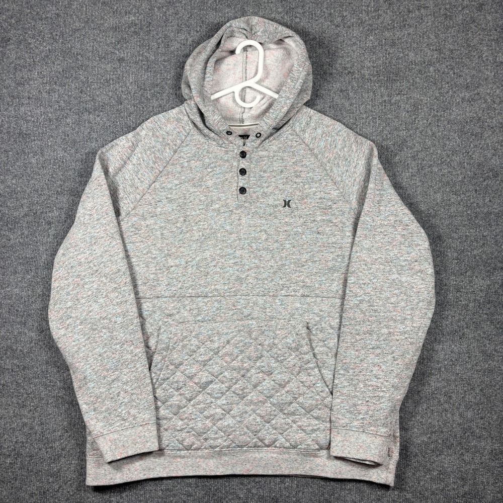 Hurley Hoodie Mens XL Grey Space Dye Henley Quilted Pocket Pullover MFT0008820